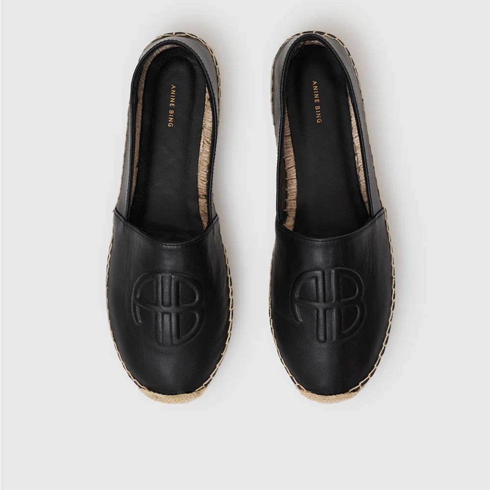 Brand New ANINE BING Black Leather Paloma Espadrilles